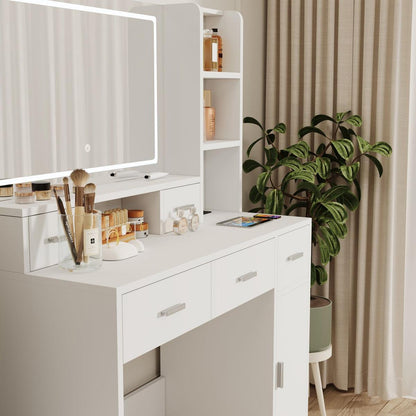 Newly designed smart mirror dressing table with drawers and storage cabinet, dressing table with dressing pad for bedroom, dressing room