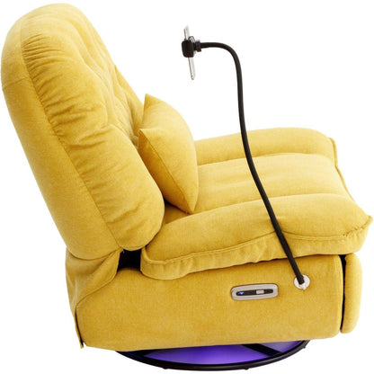 270 Degree Swivel Power Recliner with Voice Control, Bluetooth Music Player,USB Ports, Atmosphere Lamp, Hidden Arm Storage and Mobile Phone Holder for Living Room, Bedroom, Apartment, Yellow