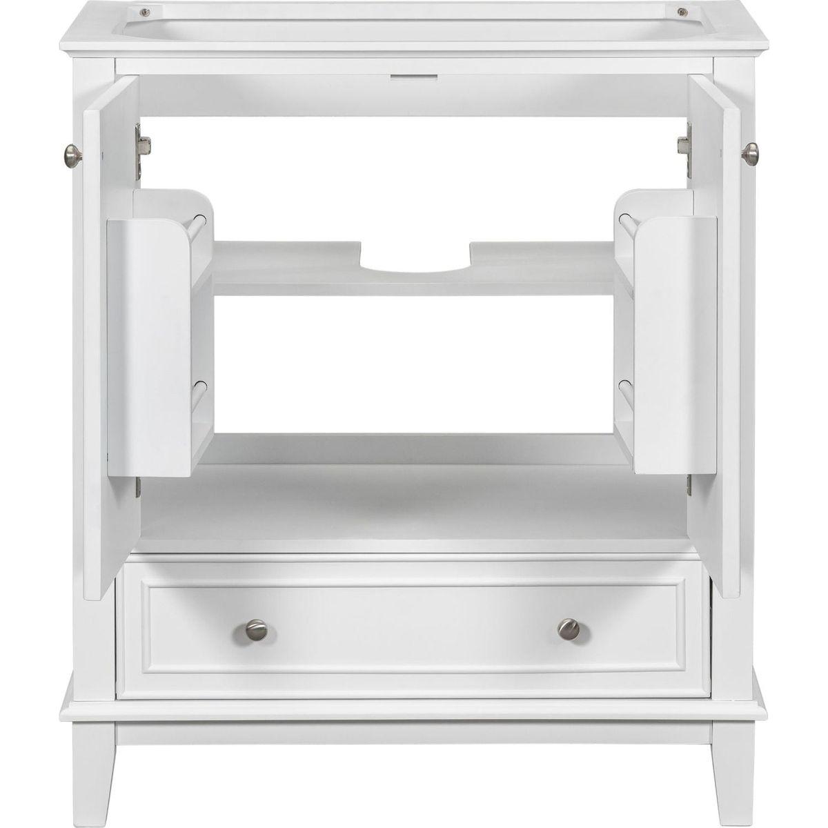 30" Bathroom Vanity without Sink, Base Only, Multi-functional Bathroom Cabinet with Doors and Drawer, Solid Frame and MDF Board, White