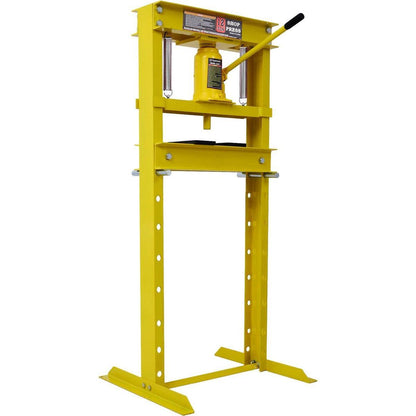Hydraulic Shop Press, 12-Ton Capacity, Floor Mount, with Press Plates, H-Frame Garage Floor Press, Adjustable Working Table Height,, yellow