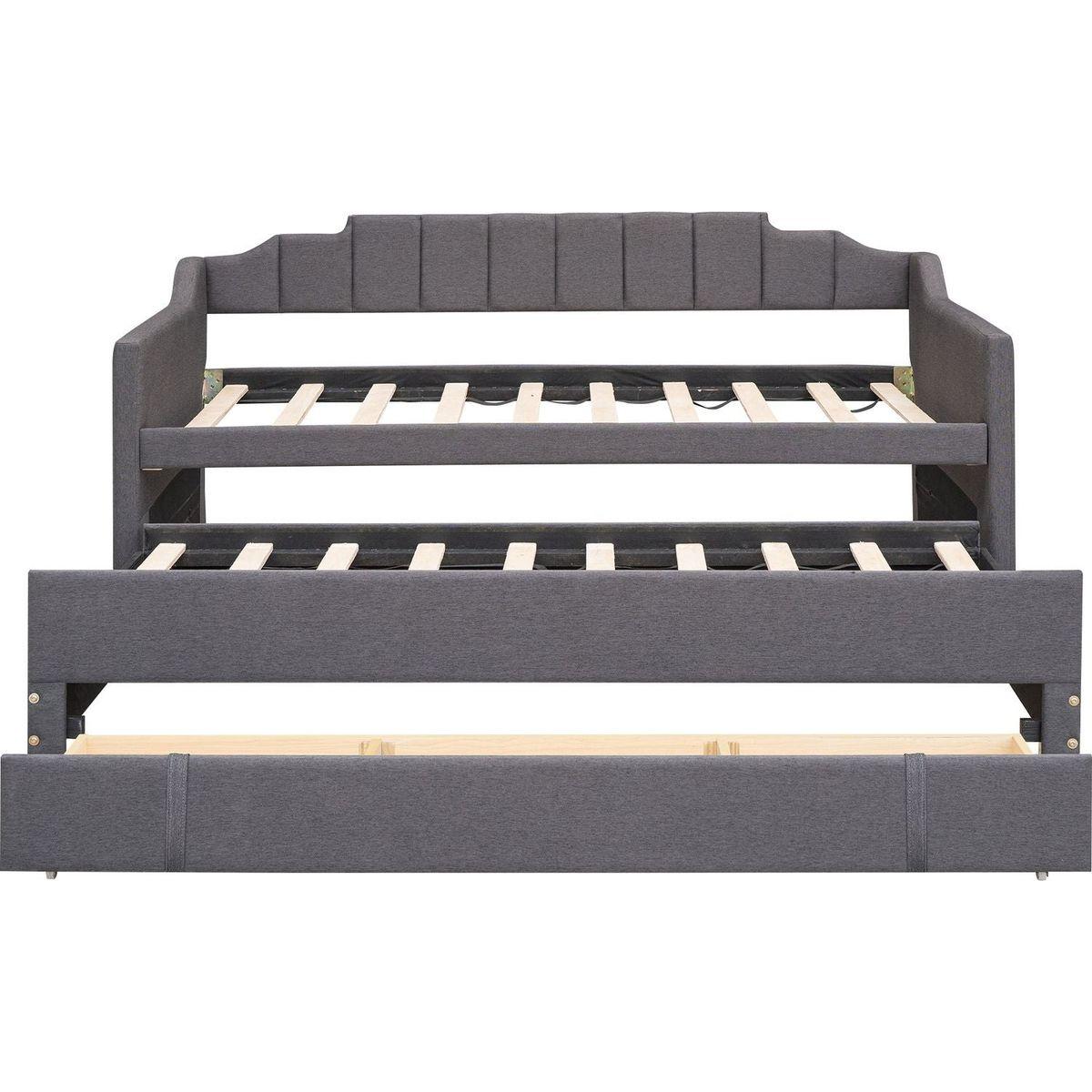 Twin Size Upholstered Daybed with Trundle and Three Drawers,Grey