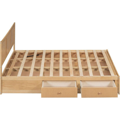Queen Size Wood Platform Bed with Underneath Storage and 2 Drawers, Wood Color