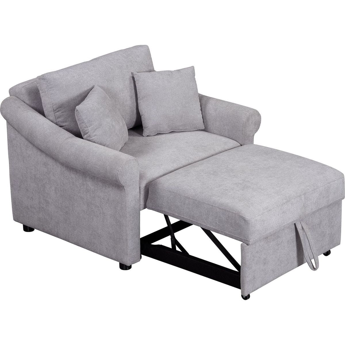 Chenille Convertible Sleeper Chair with Adjustable Backrest, 3 IN 1 Lounger Chair Turns Into Bed, Single Bed for Living Room, Gray