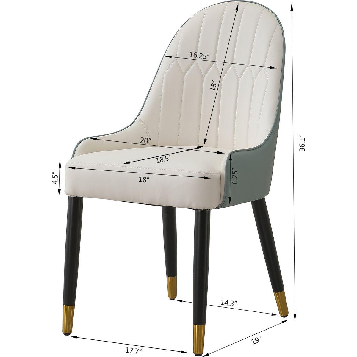 Modern Dining Chairs Set of 2 pcs Faux leather Dining Chair with Metal legs for Living Room/Dining Room/Reception Room(White+Gray)