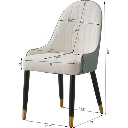 Modern Dining Chairs Set of 2 pcs Faux leather Dining Chair with Metal legs for Living Room/Dining Room/Reception Room(White+Gray)