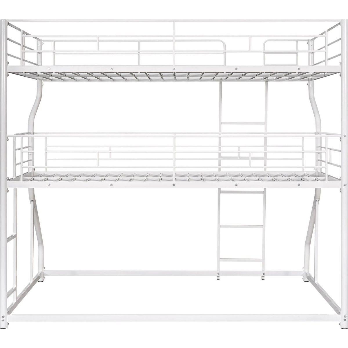 Full XL over Twin XL over Queen Size Triple Bunk Bed with Long and Short Ladder,White