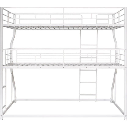 Full XL over Twin XL over Queen Size Triple Bunk Bed with Long and Short Ladder,White