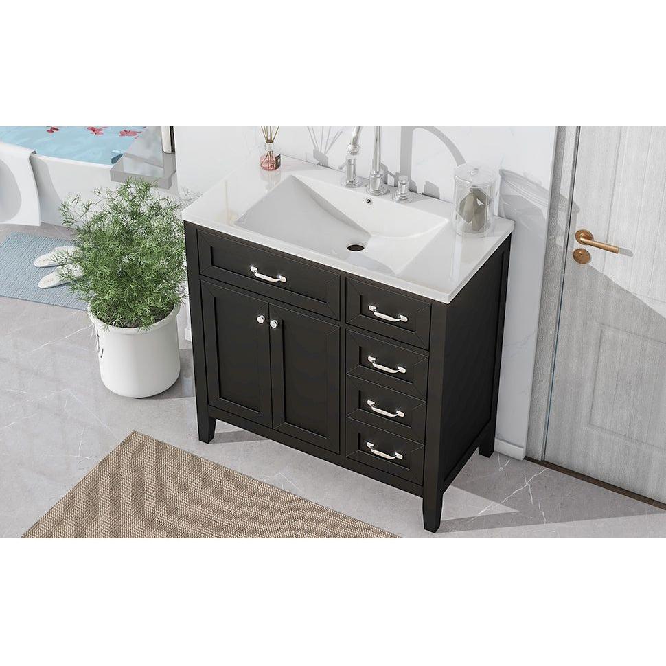 36" Bathroom Vanity with Sink Combo, Black Bathroom Cabinet with Drawers, Solid Frame and MDF Board