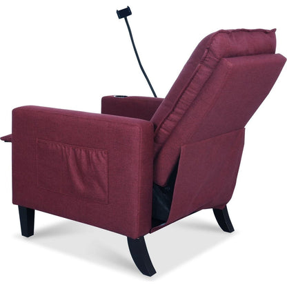 Recliner Chairs for Adults, Adjustable Recliner Sofa with Mobile Phone Holder & Cup Holder, Modern Reclining Chairs Fabric Push Back Recliner Chairs for Living Room, Bedroom, RED