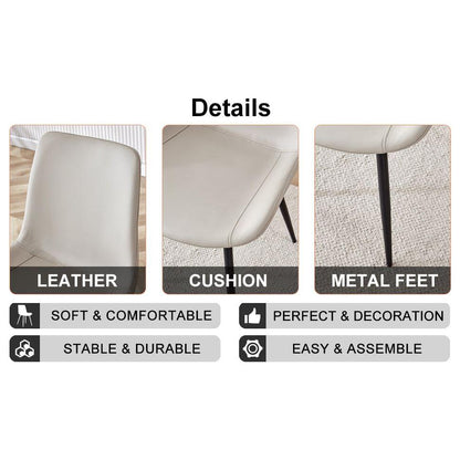 Light gray artificial leather backrest cushion dining chair, black metal legs, curved widened cushion design for more comfort, suitable for restaurants, kitchens, bedrooms, offices.(6 chairs) 0502