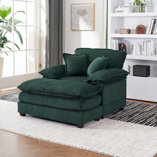 56.3 Inch Corduroy single sofa With 2 toss pillows and a ottoman, Comfy Sofa- Deep Seat Couch for Living Room