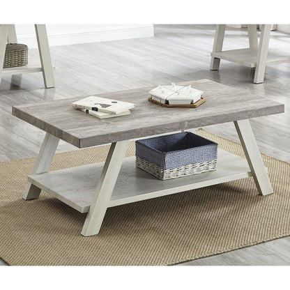 Athens Contemporary Two-Tone Wood Shelf Coffee Table in Weathered Gray and Beige