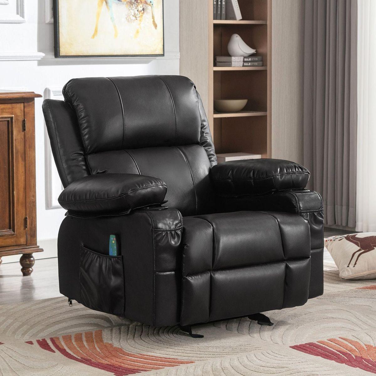 Vanbow.Recliner Chair Rocking Chairs for Adults Oversized with 2 Cup Holders, USB Charge Port Soft Features a Manual Massage and Heat.BLACK