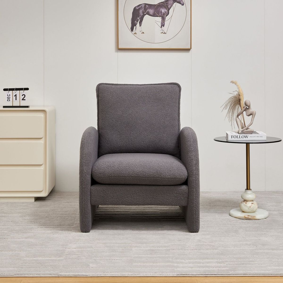 Modern Sherpa Upholstered Accent Chair, Comfortable Living Room Armchair, Lounge chair for Bedroom, and Office "Stylish and Ergonomic Design