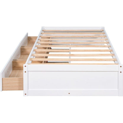 Twin Size Platform Storage Bed with 3 Drawers,White