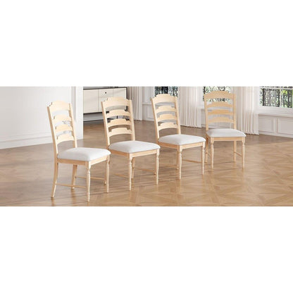 Vintage Traditional 4-Piece Upholstered Dining Chairs, Serrated Dining Backs, Natural