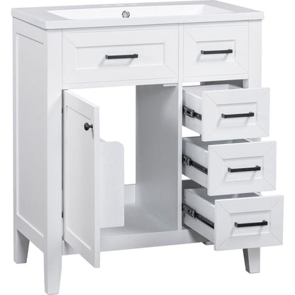 30" Bathroom Vanity with Sink Combo, White Bathroom Cabinet with Drawers, Solid Frame and MDF Board