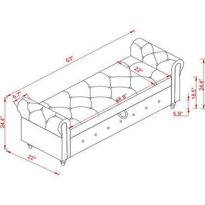Bed Bench Navy Blue Fabric