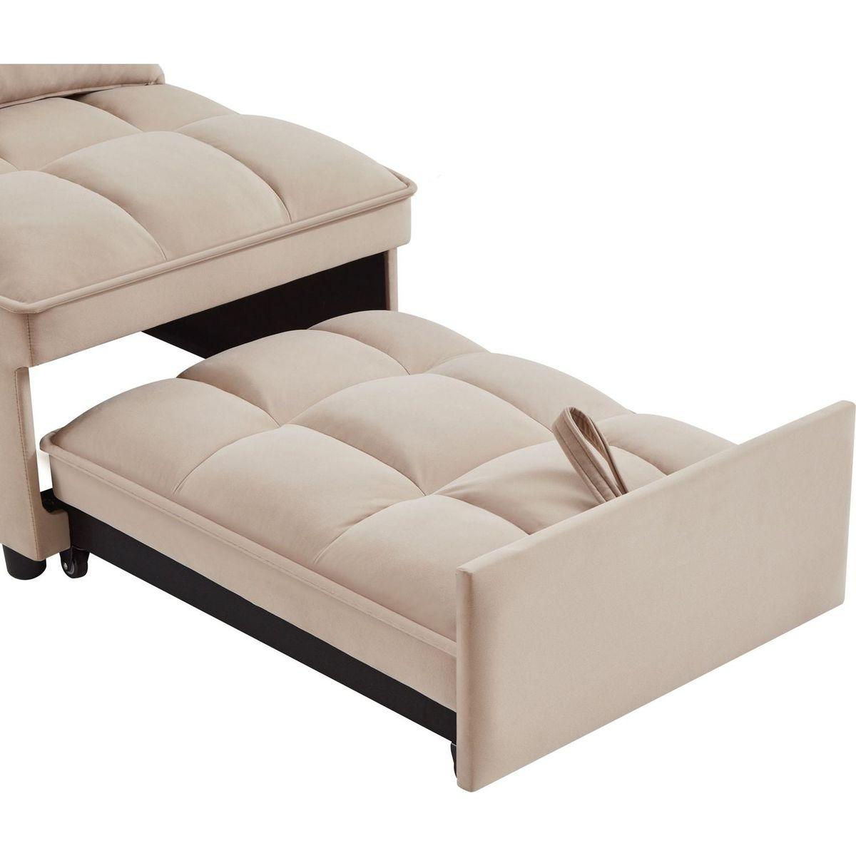 4 in1 Multi-Function Single Sofa Bed with Storage Pockets,Tufted Single Pull-out Sofa Bed with Adjustable Backrest and Pillows, Convertible Chaise Lounge,Taupe
