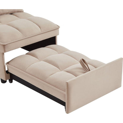 4 in1 Multi-Function Single Sofa Bed with Storage Pockets,Tufted Single Pull-out Sofa Bed with Adjustable Backrest and Pillows, Convertible Chaise Lounge,Taupe