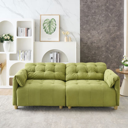 French retro cloud fabric double-seat creamy style straight-line sofa for the living room.