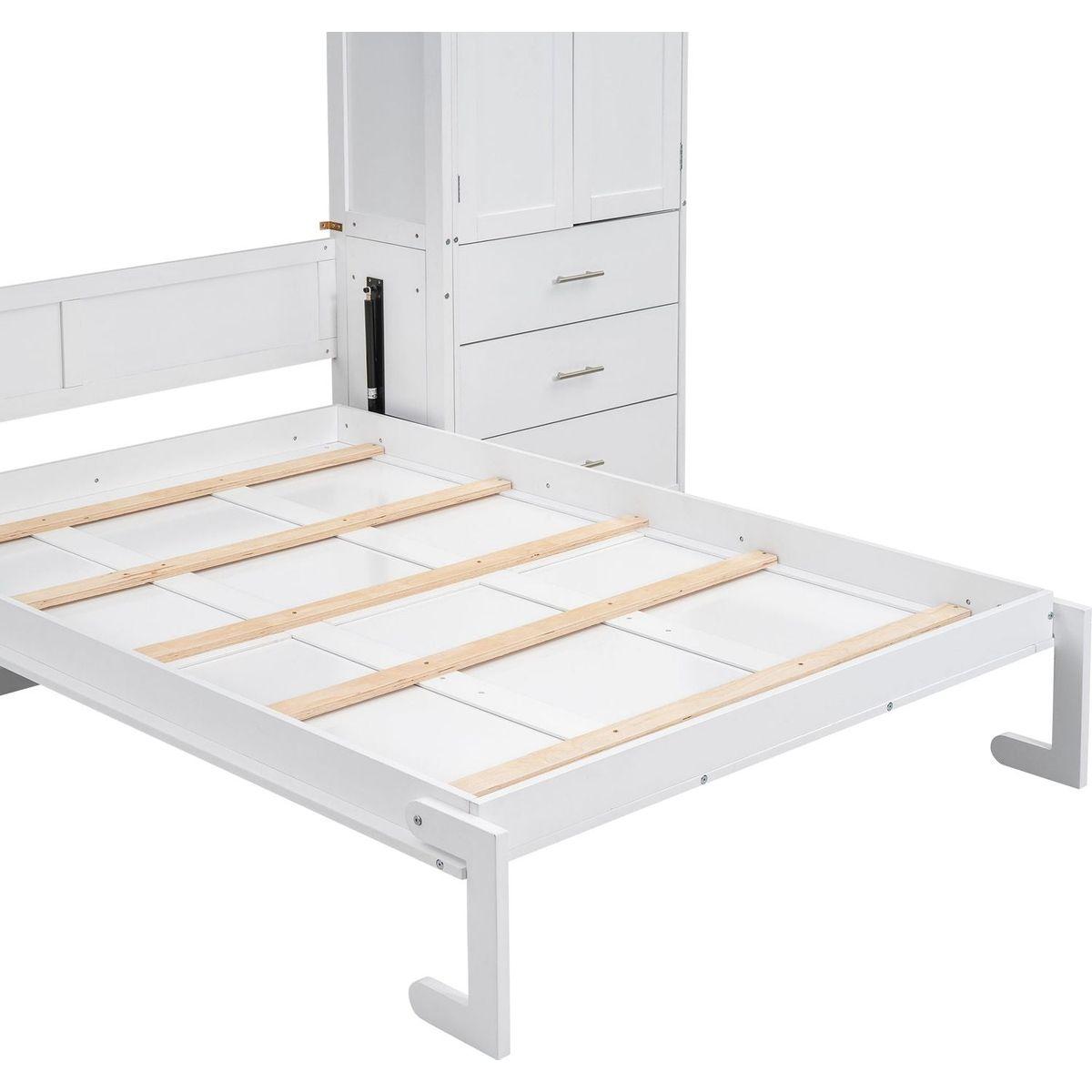 Full Size Murphy Bed with Lockers and Wardrobes, With installation video, White