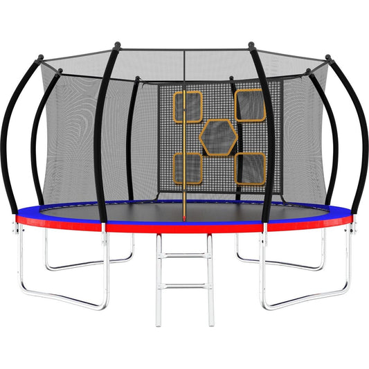 14FT Trampoline, Outdoor Trampolines for Kids and Adults, Recreational Trampoline with Enclosure Net & Ladder, Round Trampoline ASTM Approved