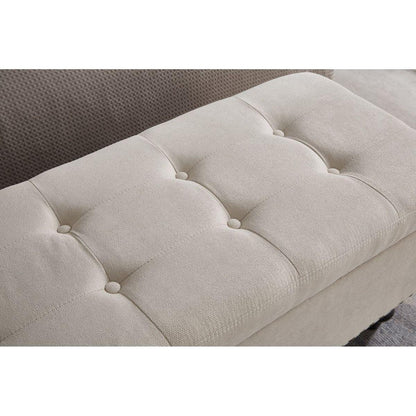 59" Bed Bench Ottoman with Storage Beige Fabric