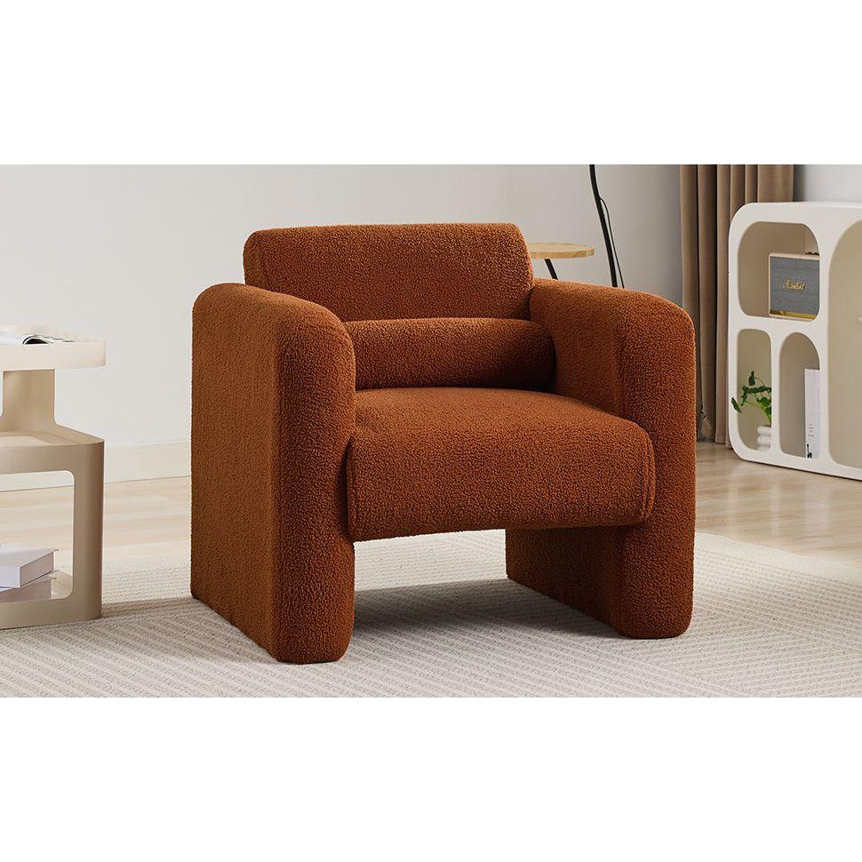 Modern Accent Chair Lambskin Sherpa Fabric Upholstered Comfy Reading Arm Chair Soft Padded Armchair with Back and Pillow for Living Room Bedroom Reception Waiting Room Office,Burnt Orange