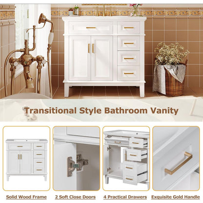 36-inch Bathroom Vanity with Resin Sink, Modern Bathroom Cabinet in White,Featuring Two Soft Close Doors and Four Drawers