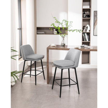 Counter Height Swivel Bar Stools Set of 2, 360 Swivel Upholstered Barstools with Back and Metal Legs, 25.6" Seat Height,Counter Stools for Kitchen Island and Pub,Linen Cloth,Grey