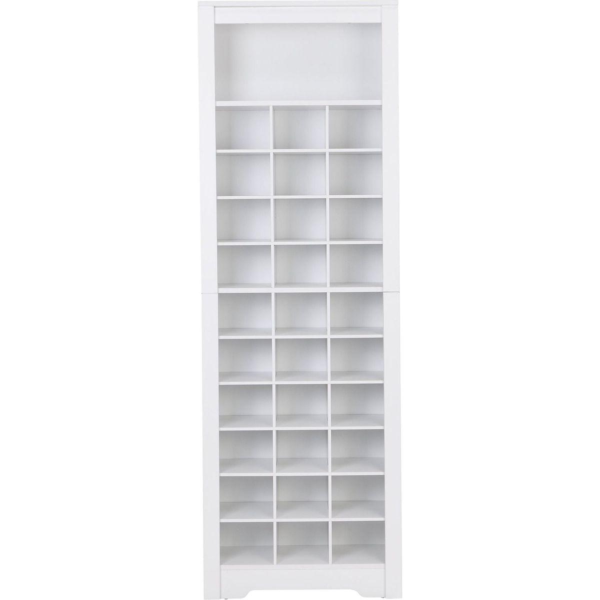 Stylish Design 30 Shoe Cubby Console, Contemporary Shoe Cabinet with Multiple Storage Capacity, Free Standing Tall Cabinet with Versatile Use for Hallway, Bedroom, White