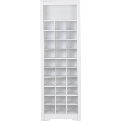 Stylish Design 30 Shoe Cubby Console, Contemporary Shoe Cabinet with Multiple Storage Capacity, Free Standing Tall Cabinet with Versatile Use for Hallway, Bedroom, White