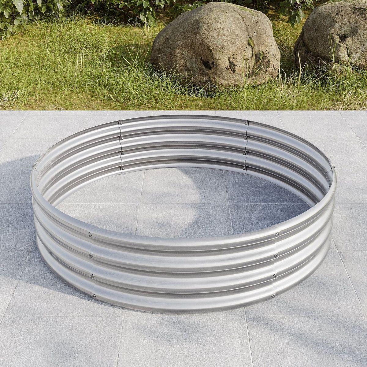 47.24x11.4" Tall Round Raised Garedn Bed,Metal Raised Beds for Vegetables, Outdoor Garden Raised Planter Box, Backyard Patio Planter Raised Beds for Flowers, Herbs, Fruits Silver