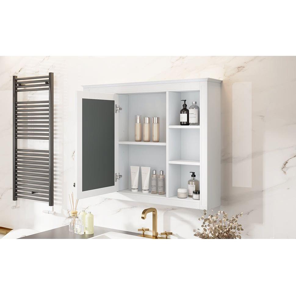 35" x 27.5" Medicine Cabinet, Wall Mounted Bathroom Storage Cabinet, Modern Bathroom Wall Cabinet with Mirror, Mirror Cabinet with 6 Open Shelves (Not Include Bathroom Vanity)