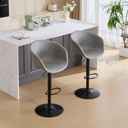 Adjustable Swivel Bar Stools, Mid-Century Modern PU Leather Upholstered Counter Height Bar Stool, Kitchen Island Barstools with Minimalism style, 1 chair/1carton,Gray