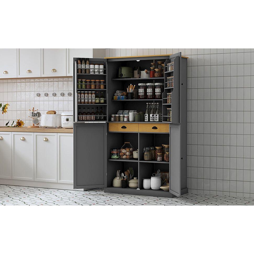 [Assembly Video Provided]40.2x20x71.3inch High Freestanding Kitchen Pantry Large Cupboard Storage Cabinet with 2 Drawers, 2 Adjustable Shelves, 8 Door Shelves for Kitchen, Dining Room,Gray