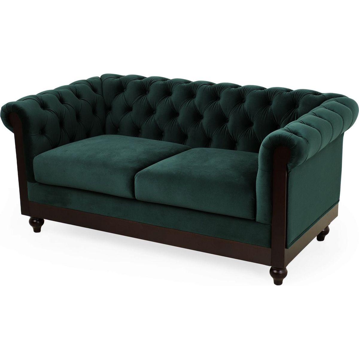 VIVALUX 59.44" Chesterfield Velvet Loveseat Sofa,2-Person Rolled Arm Dutch Plush Upholstered Sofa Couch with Tufted Button for Living Room, Bedroom, Small Places,Forest Green