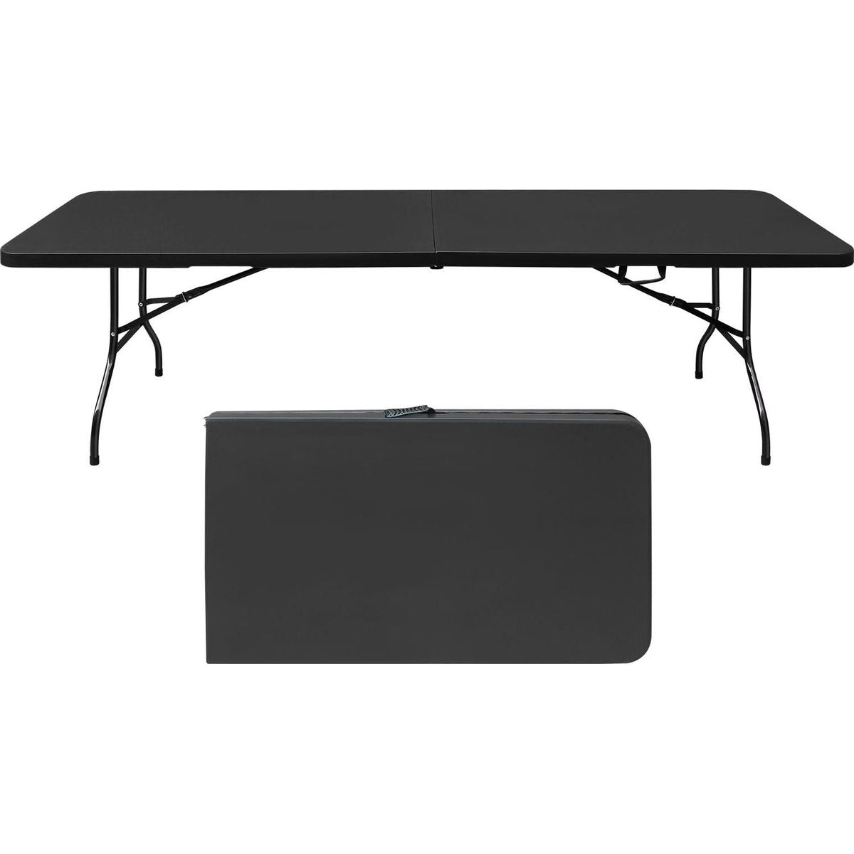 8ft Folding Table, Portable Plastic Table for Camping, Picnics, Parties, High Load Bearing Foldable Table Black
