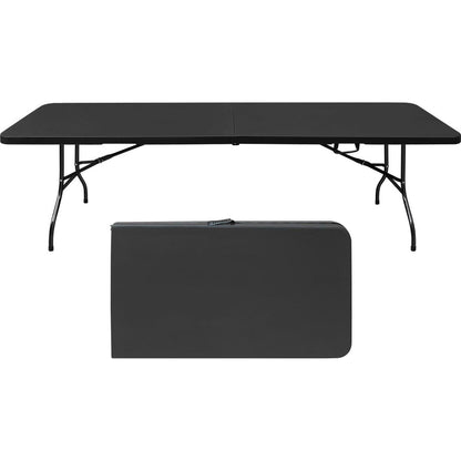 8ft Folding Table, Portable Plastic Table for Camping, Picnics, Parties, High Load Bearing Foldable Table Black