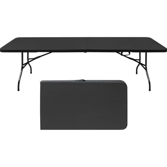 8ft Folding Table, Portable Plastic Table for Camping, Picnics, Parties, High Load Bearing Foldable Table Black