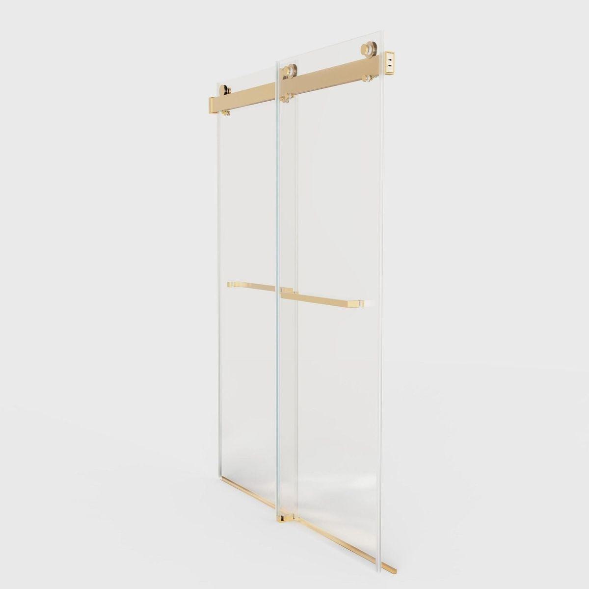 56-60 inches W x76 inches H Frameless Double Sliding Soft-Close Shower Door in Brushed Gold,3/8 inches (10mm) Thick SGCC Tempered Glass Door