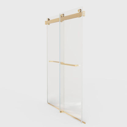 56-60 inches W x76 inches H Frameless Double Sliding Soft-Close Shower Door in Brushed Gold,3/8 inches (10mm) Thick SGCC Tempered Glass Door