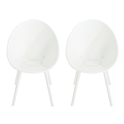 Modern Gable Dining Chair Set of 2 with Weather-Resistant Plastic in White