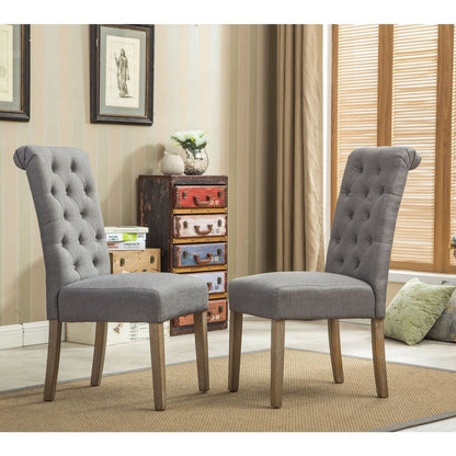 Habit Solid Wood Tufted Parsons Dining Chair, Set of 2, Grey