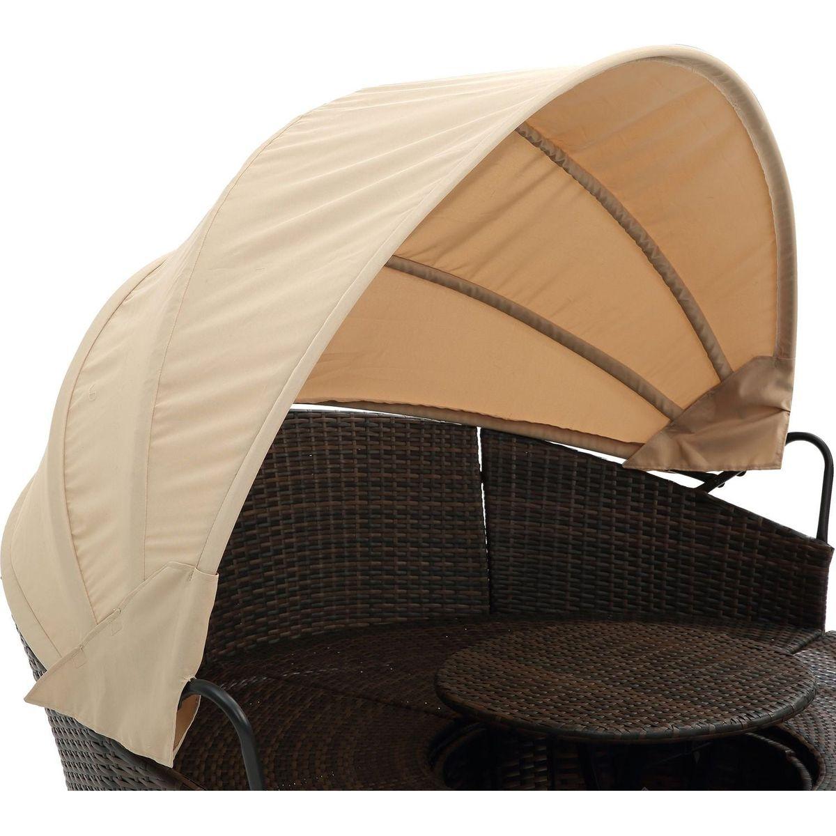 Hot Sale KD Rattan Round Lounge With Canopy Bali Canopy Bed Outdoor, Wicker Outdoor Sofa Bed with lift coffee table