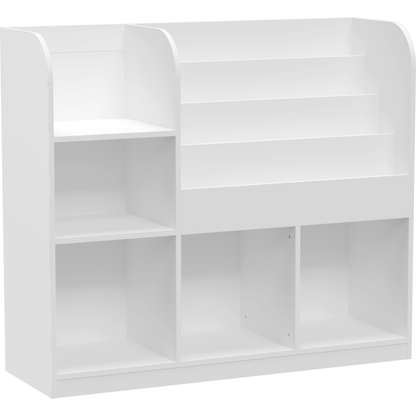 Kids Bookcase and Bookshelf, Multifunctional Bookcase with 3 Collapsible Fabric Drawers, Bookcase Display Stand, Toy Storage Organizer for Bedroom, Playroom, Hallway (White/Gray)