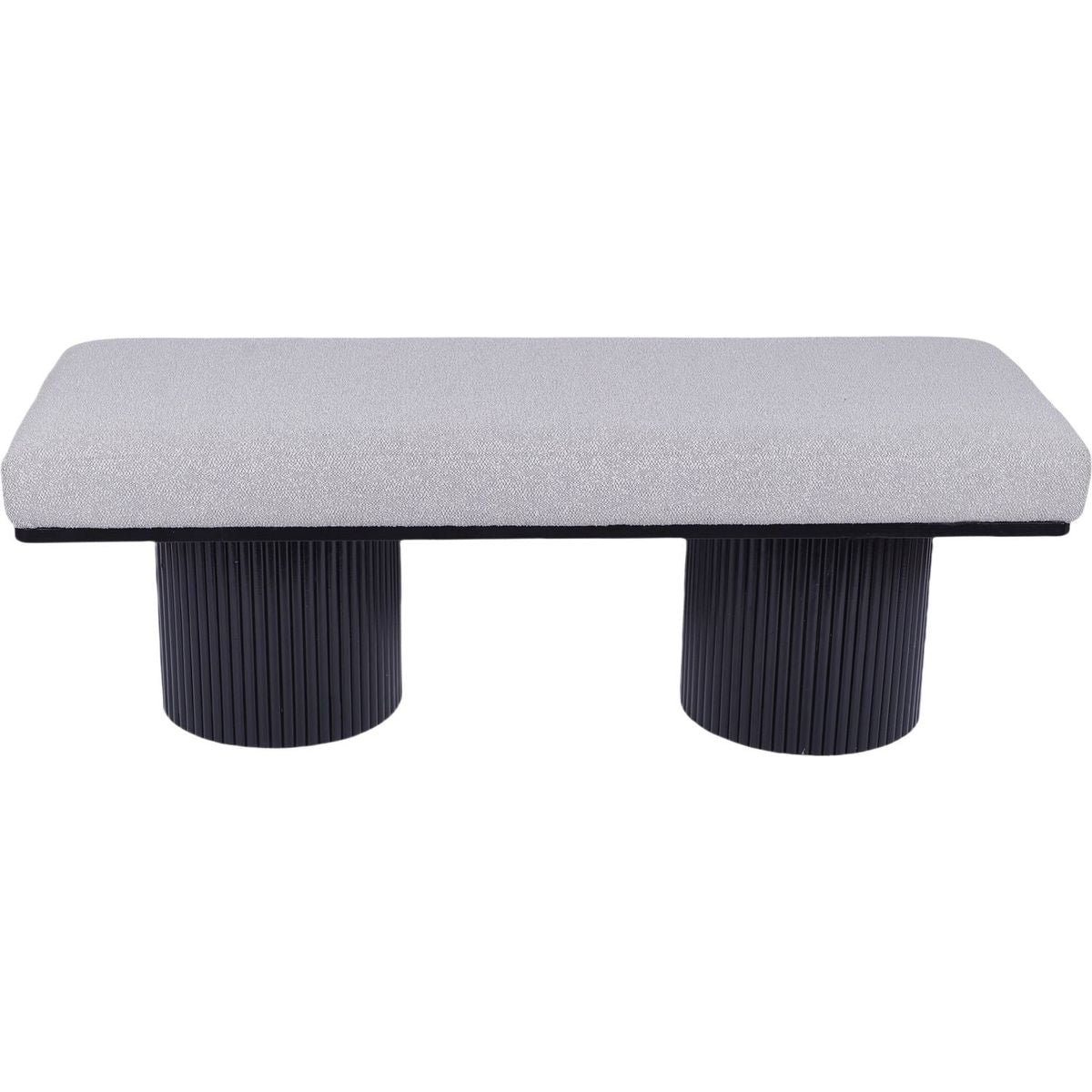 Upholstered Bench with Black Chunky Legs Light Grey Boucle Fabric Contemporary Style Bed-end Bench for Bedroom Living Room