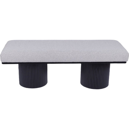 Upholstered Bench with Black Chunky Legs Light Grey Boucle Fabric Contemporary Style Bed-end Bench for Bedroom Living Room
