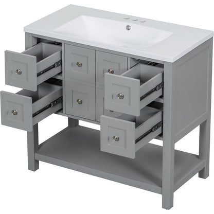 36" Bathroom Vanity with Undermount Sink,Free Standing Vanity Set with 4 Drawers& Soft Closing Doors,Solid Wood Frame Bathroom Storage Cabinet